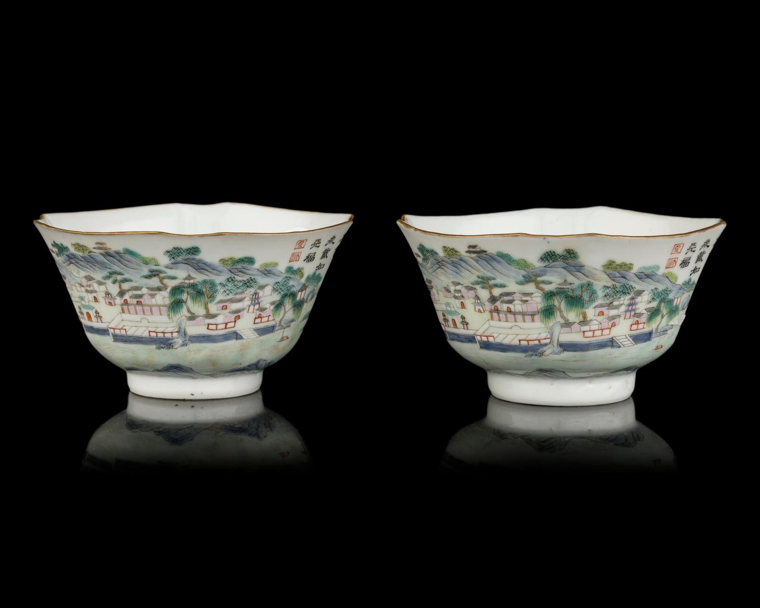 A Pair of Chinese Famille Rose Porcelain Teabowls