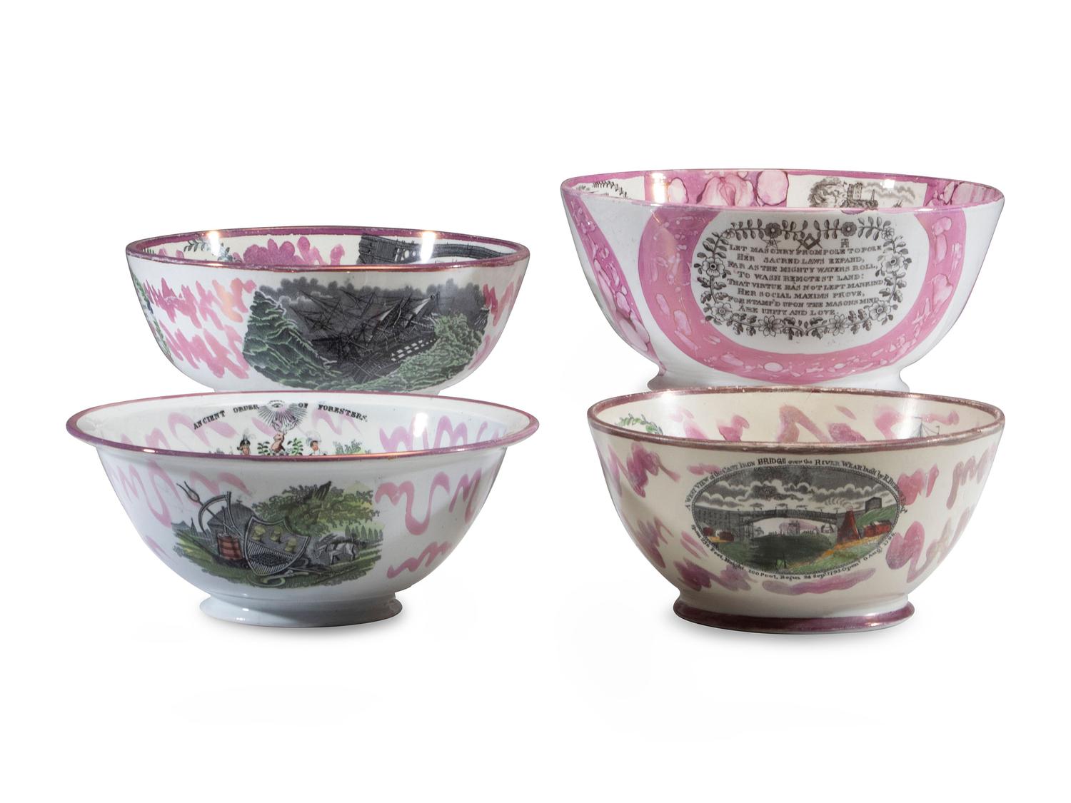 Four Sunderland Luster Center Bowls