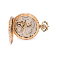 ELGIN, 14K TRICOLOR GOLD AND DIAMOND HUNTER CASE POCKET WATCH