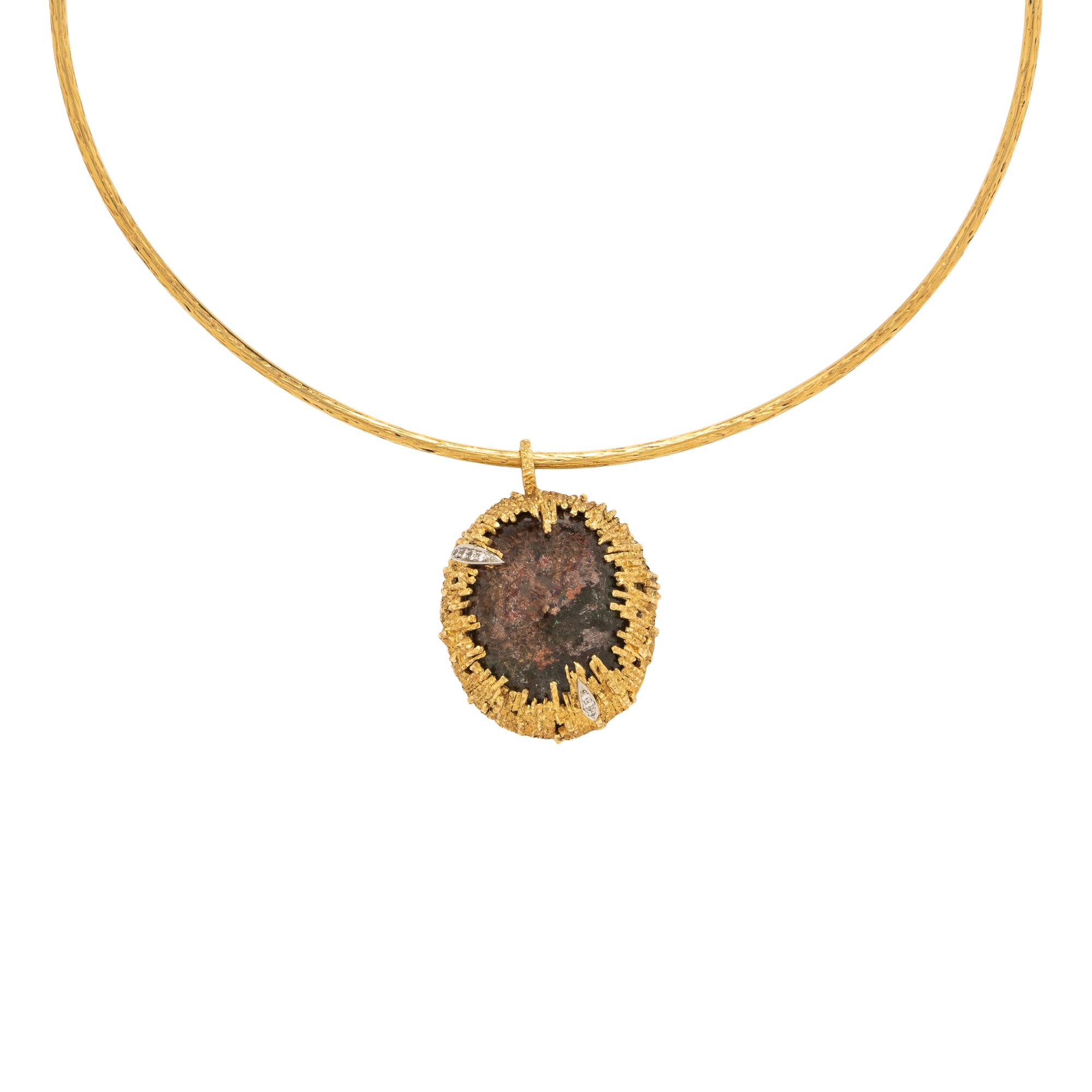 Geoffrey Turk, Dendritic Agate, Diamond, and Yellow Gold Pendant Necklace