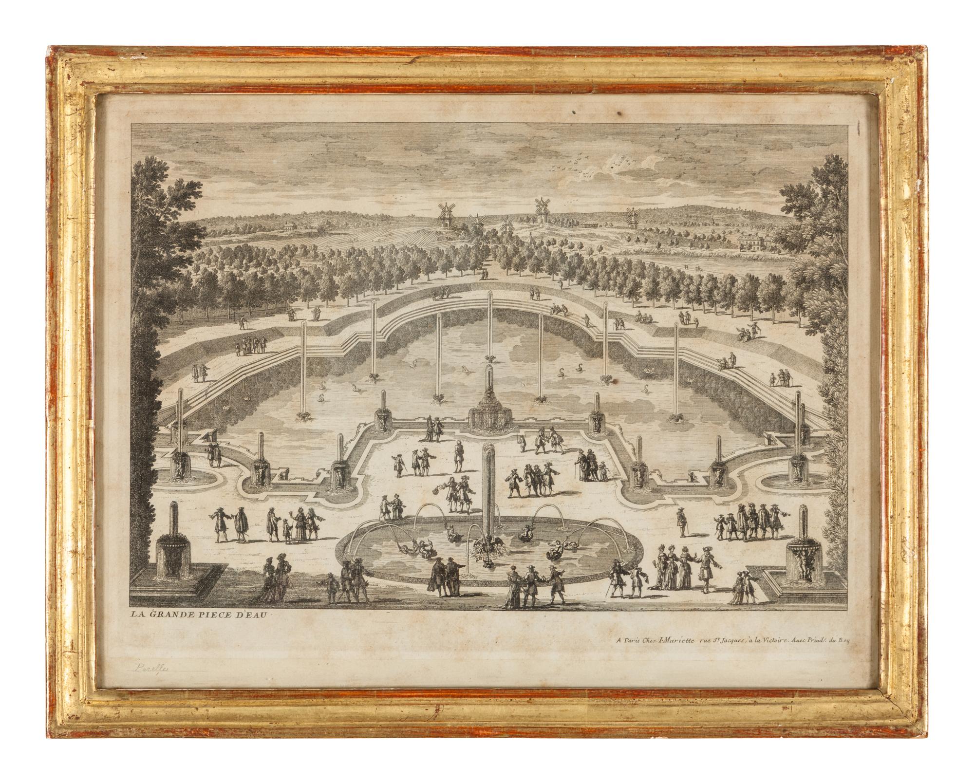 A Group of Four Framed Engravings Depicting French Gardens