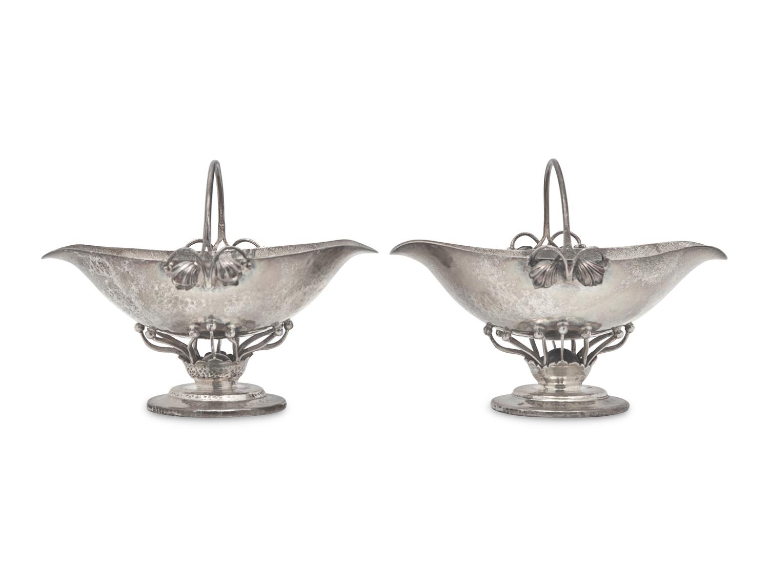 A Pair of Arts & Crafts Hand-Hammered Sterling Silver Foliate Sugar Baskets, Black, Starr & Frost - Gorham, New York, NY (active 1929-1960), Circa 1930