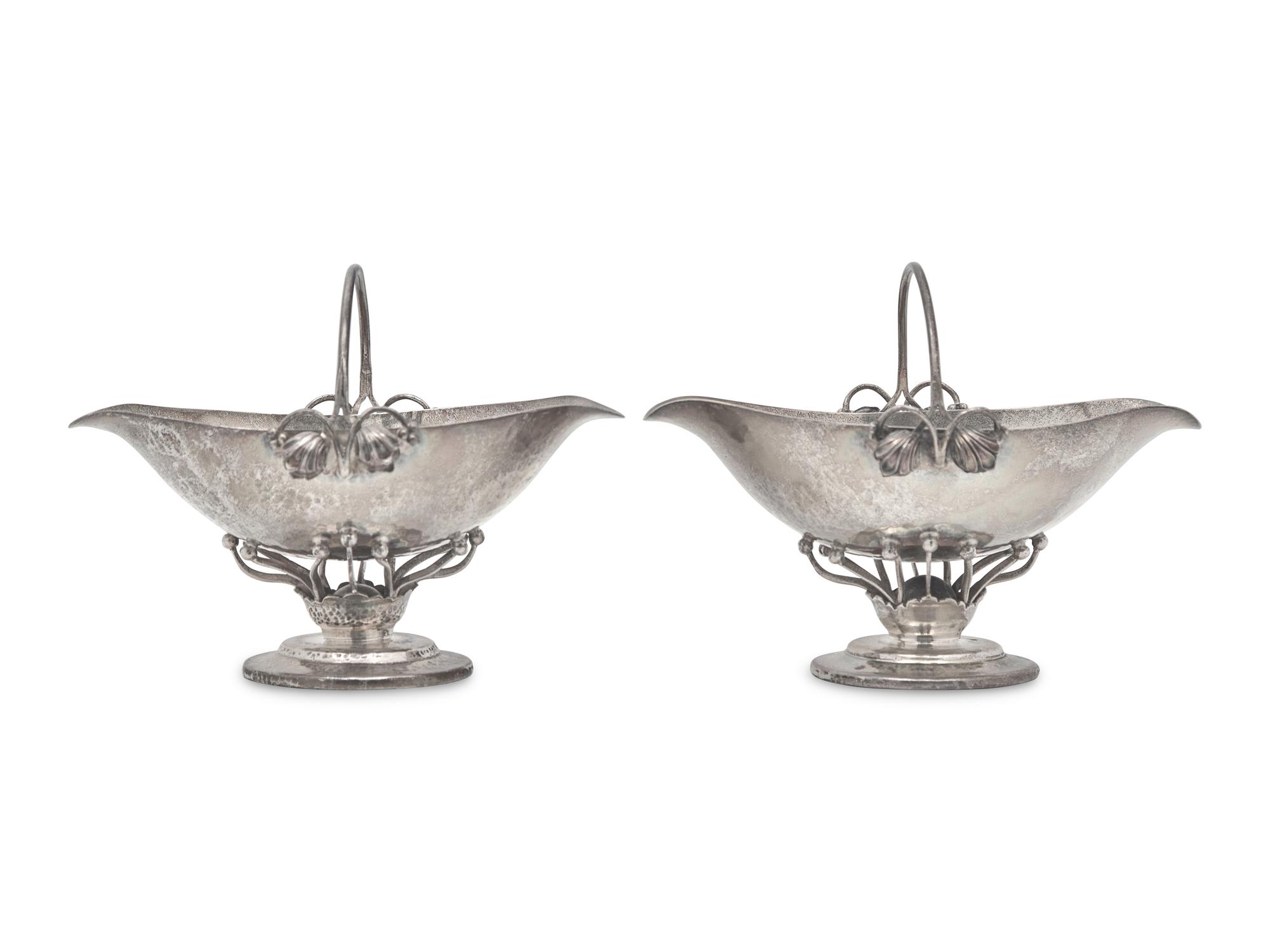 A Pair of Arts & Crafts Hand-Hammered Sterling Silver Foliate Sugar Baskets, Black, Starr & Frost - Gorham, New York, NY (active 1929-1960), Circa 1930