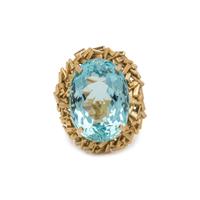 VINTAGE, YELLOW GOLD AND AQUAMARINE RING