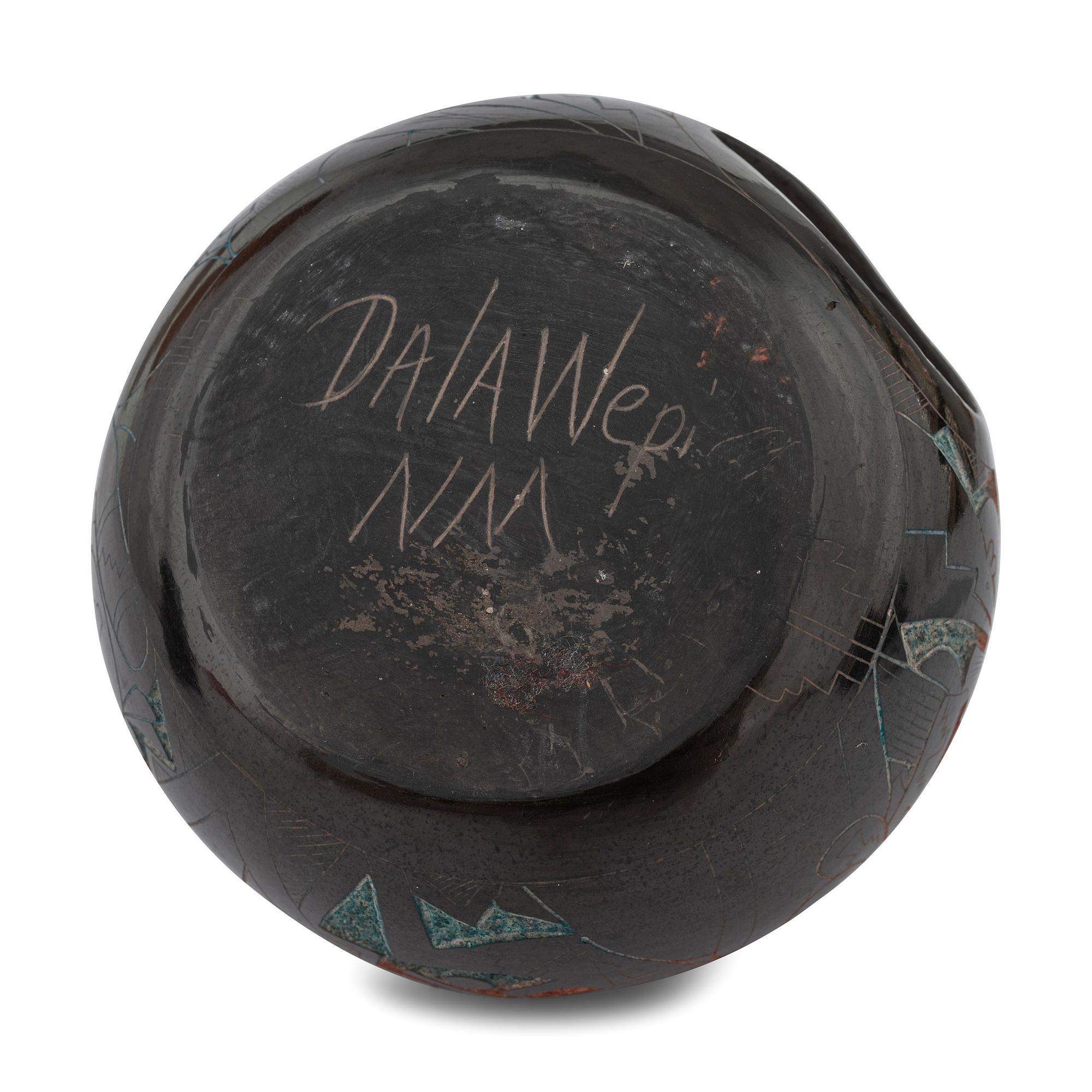 Blackware Pottery Jar, with Polychrome Sgraffito Decorations