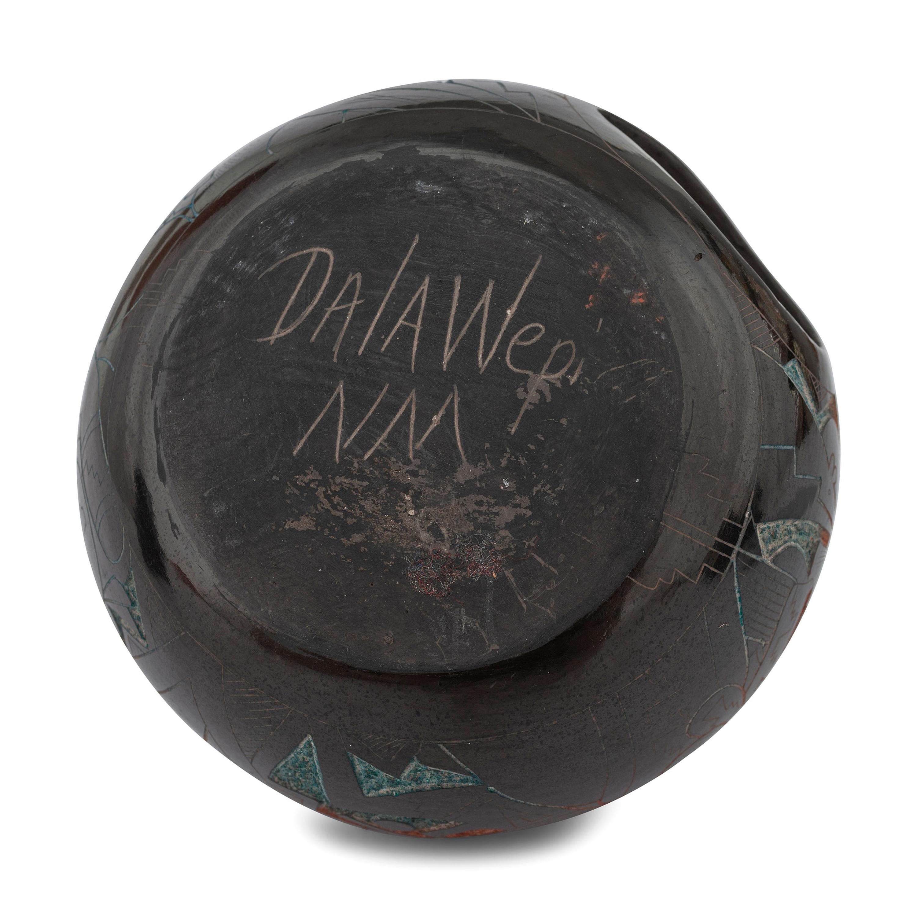 Blackware Pottery Jar, with Polychrome Sgraffito Decorations