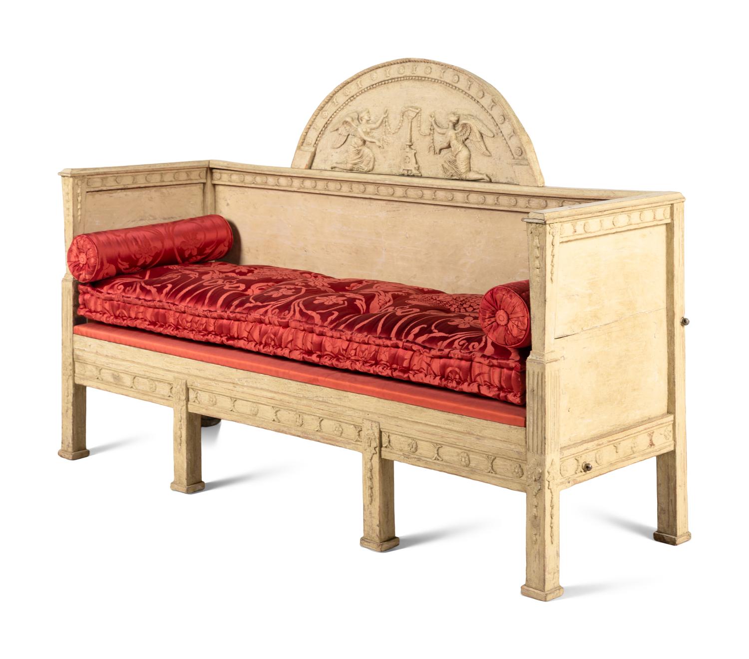 A Swedish Neoclassical Gray-Painted Hall Bench