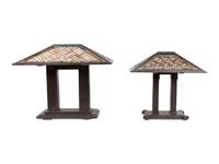 A Pair of Karl Berry Slag Glass Lamps Manner of Frank Lloyd Wright