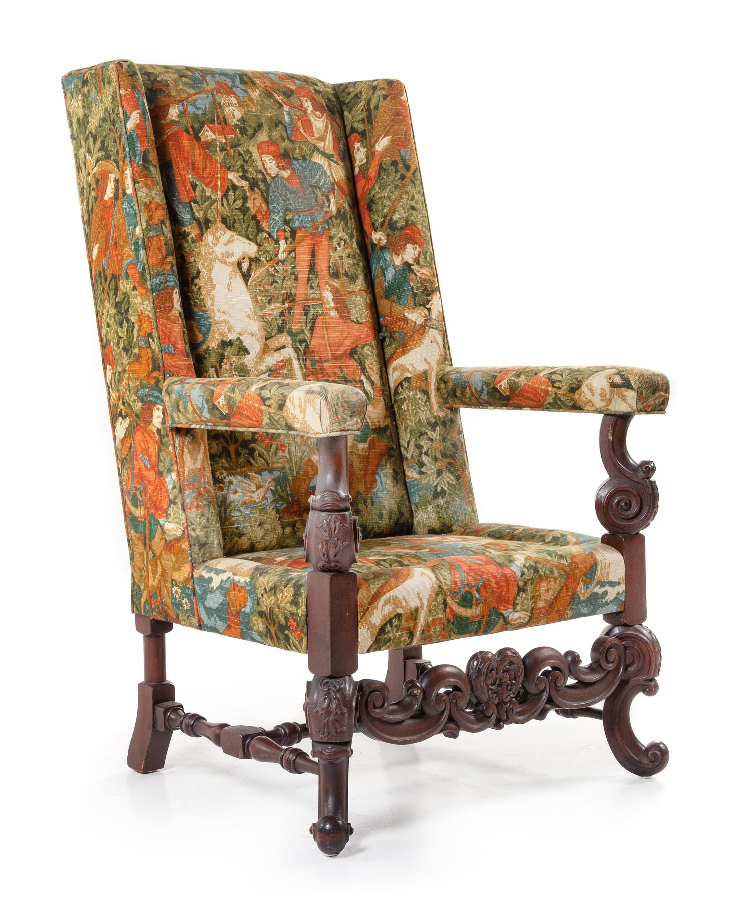 A Jacobean Style Wingback Armchair Height 50 inches. — 19TH CENTURY