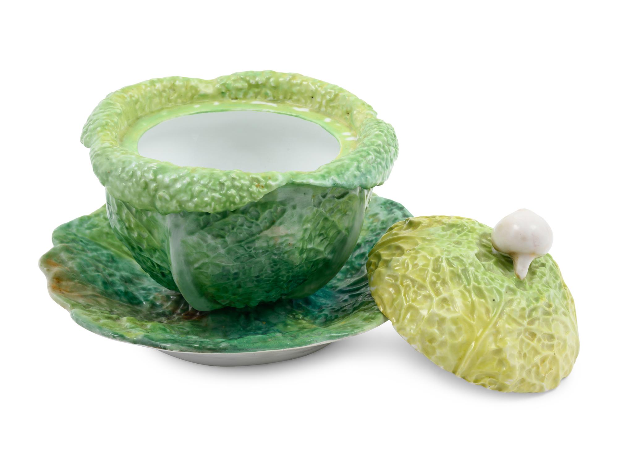 A Cabbage Form Ceramic Sauce Tureen