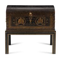 An English Tooled Leather Chest on Stand of Parliamentary Interest