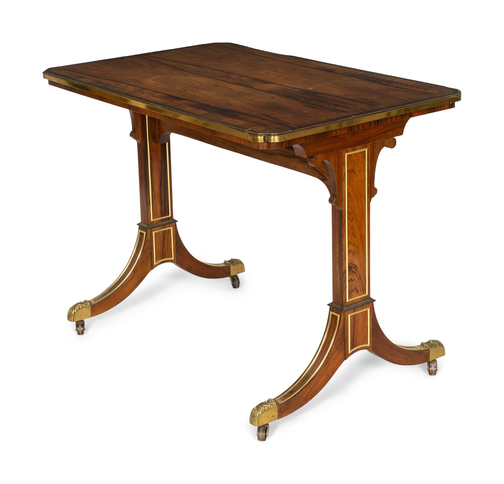 A Pair of Regency Style Brass Mounted Rosewood Sofa Tables