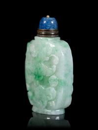 An Apple Green and Pale Celadon Jadeite Snuff Bottle