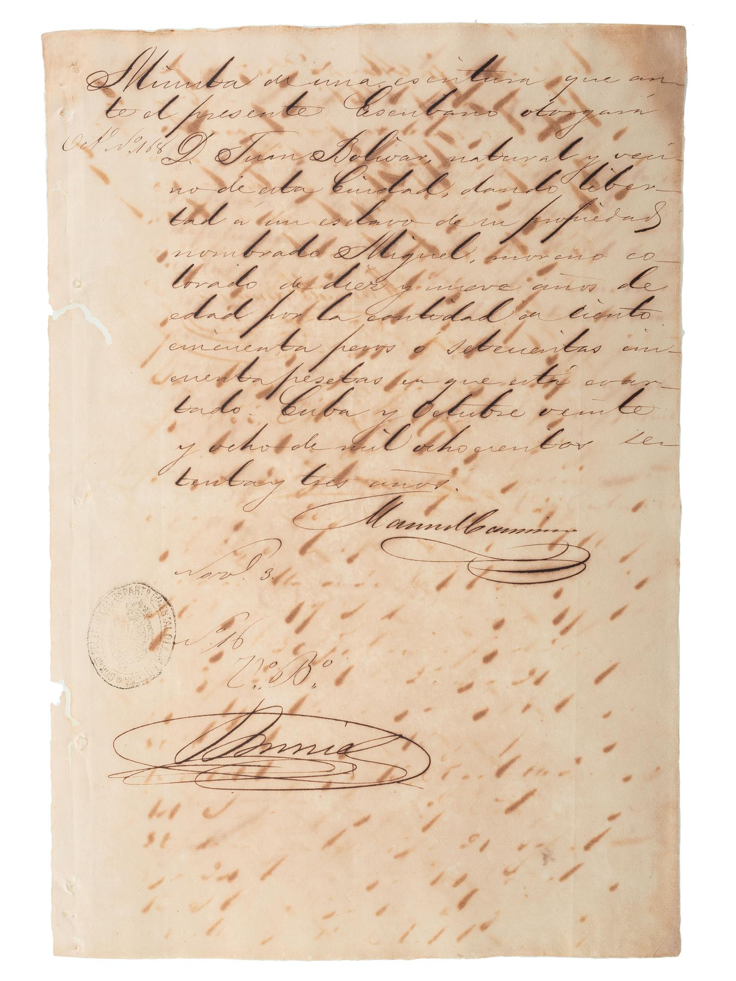 [SLAVERY & ABOLITION - CUBA]. A group of 11 manumission and sale documents for enslaved persons in Cuba.