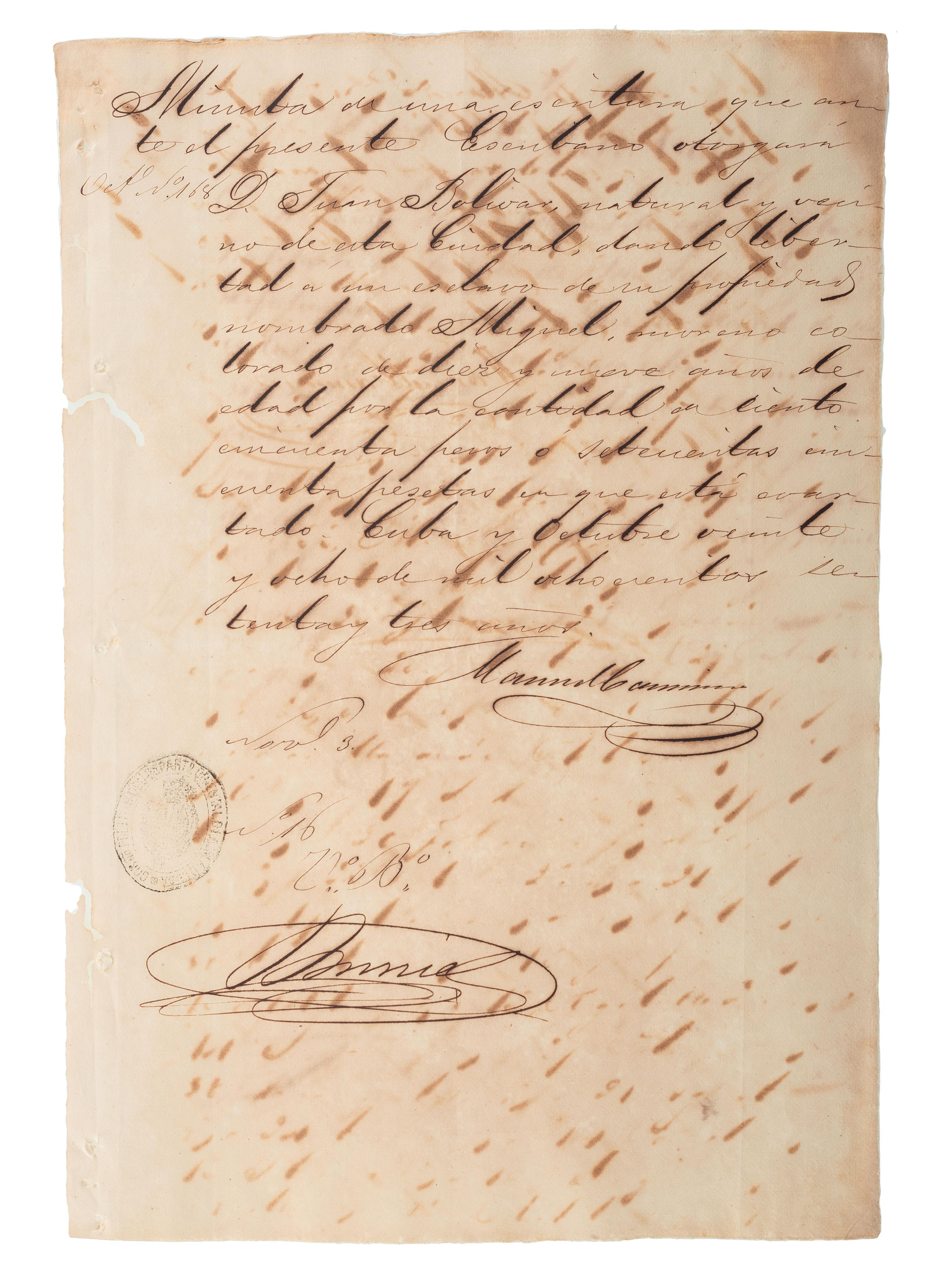 [SLAVERY & ABOLITION - CUBA]. A group of 11 manumission and sale documents for enslaved persons in Cuba.