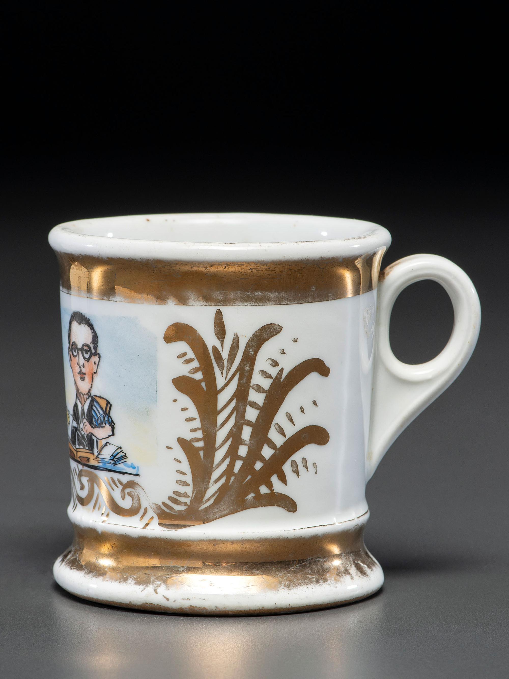 A Porcelain Occupational Shaving Mug Belonging to Sportswriter Chic Feldman of Scranton, Pennsylvania