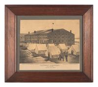 [CIVIL WAR]. 8 framed prints related to Libby Prison, Andersonville, and the trial of Henry Wirz.