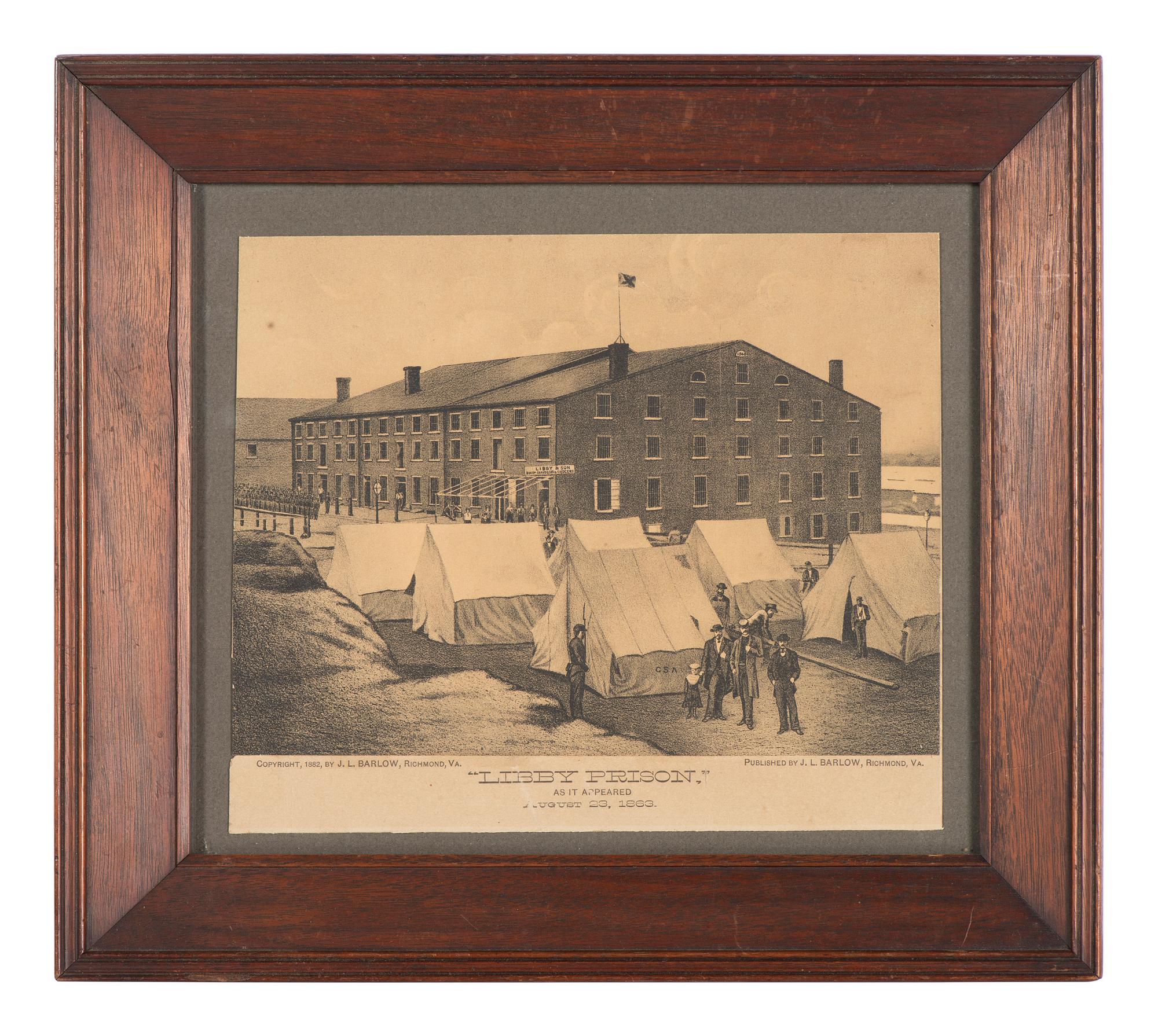 [CIVIL WAR]. 8 framed prints related to Libby Prison, Andersonville, and the trial of Henry Wirz.