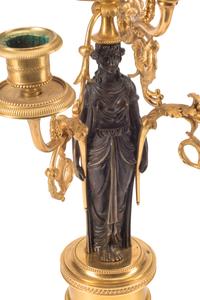An Empire Gilt and Patinated Bronze Clock Garniture