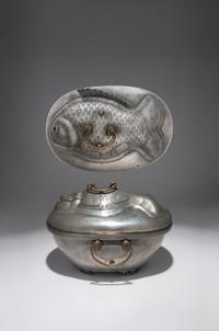 A Pewter Carp-Form Food Container