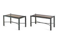 A Pair of Modern Patinated Bronze Smoky Glass-Top Low Tables