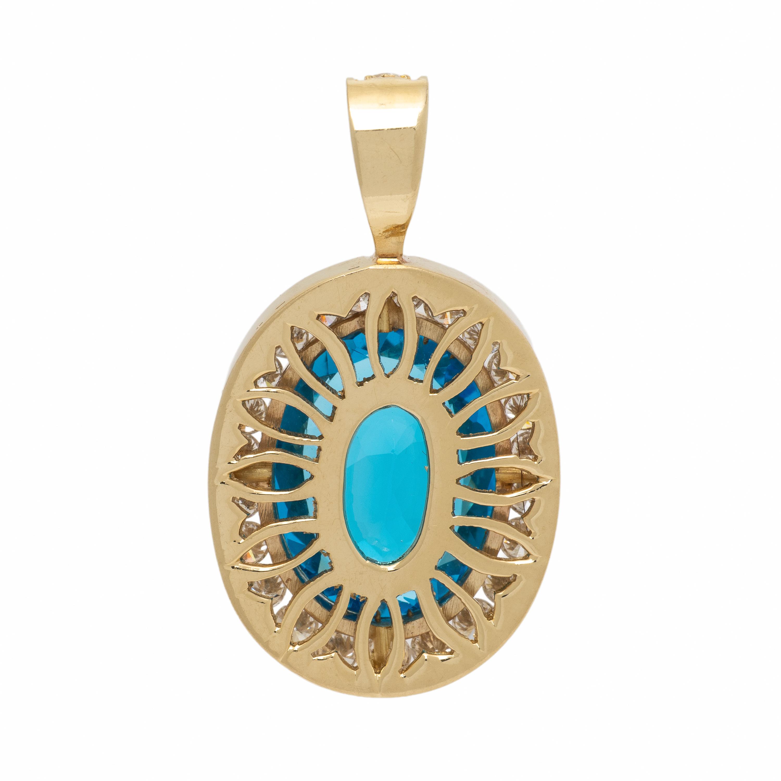 Blue Topaz, Diamond, and Yellow Gold Pendant