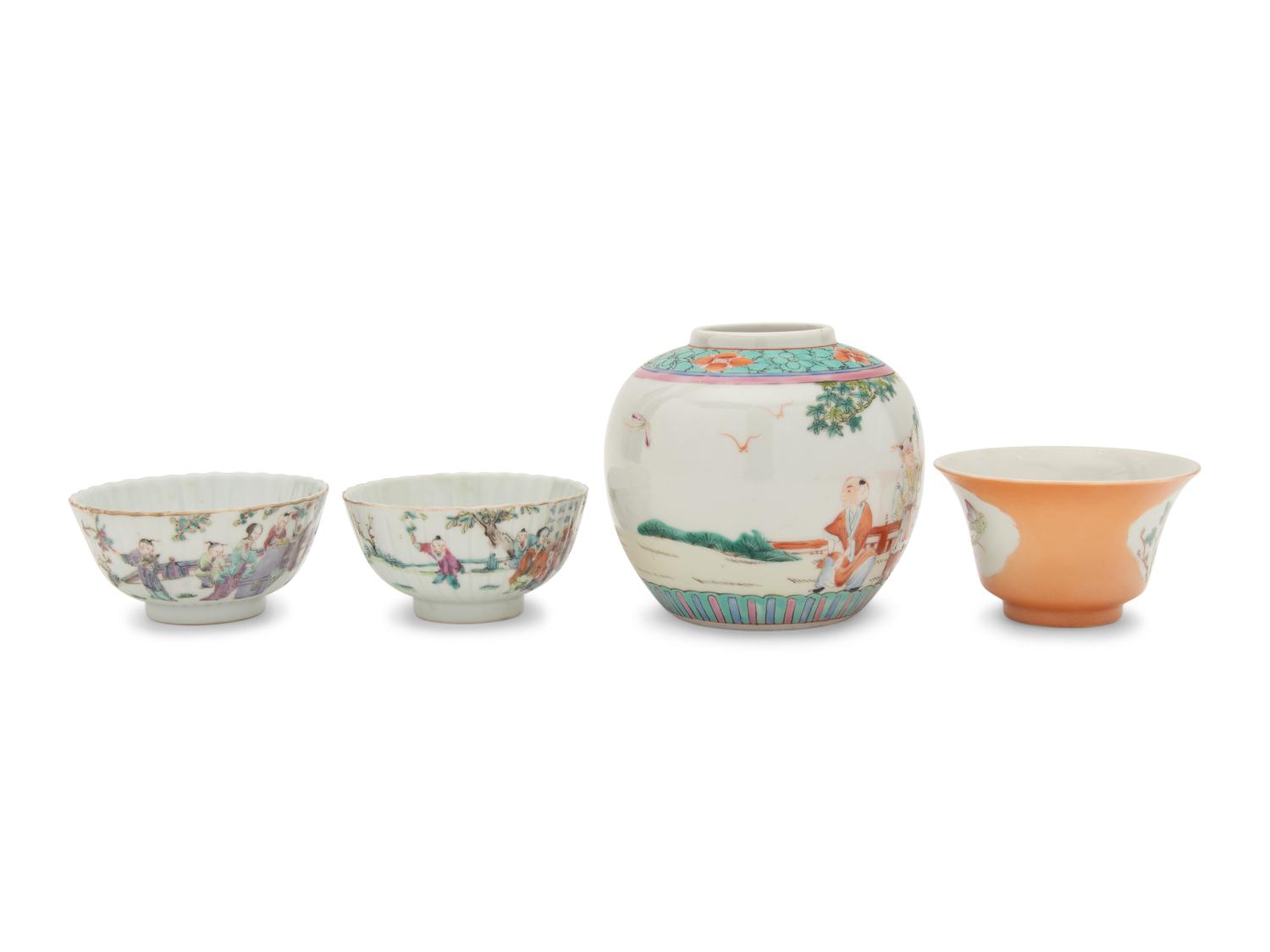 Four Chinese Famille Rose Porcelain Wares