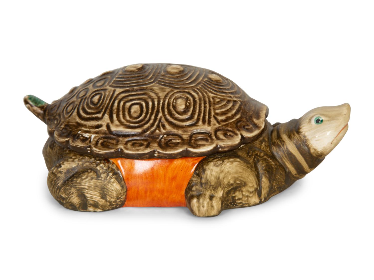 Six Carole Stupell Painted Ceramic Individual Covered Turtle-Form Soup Tureens