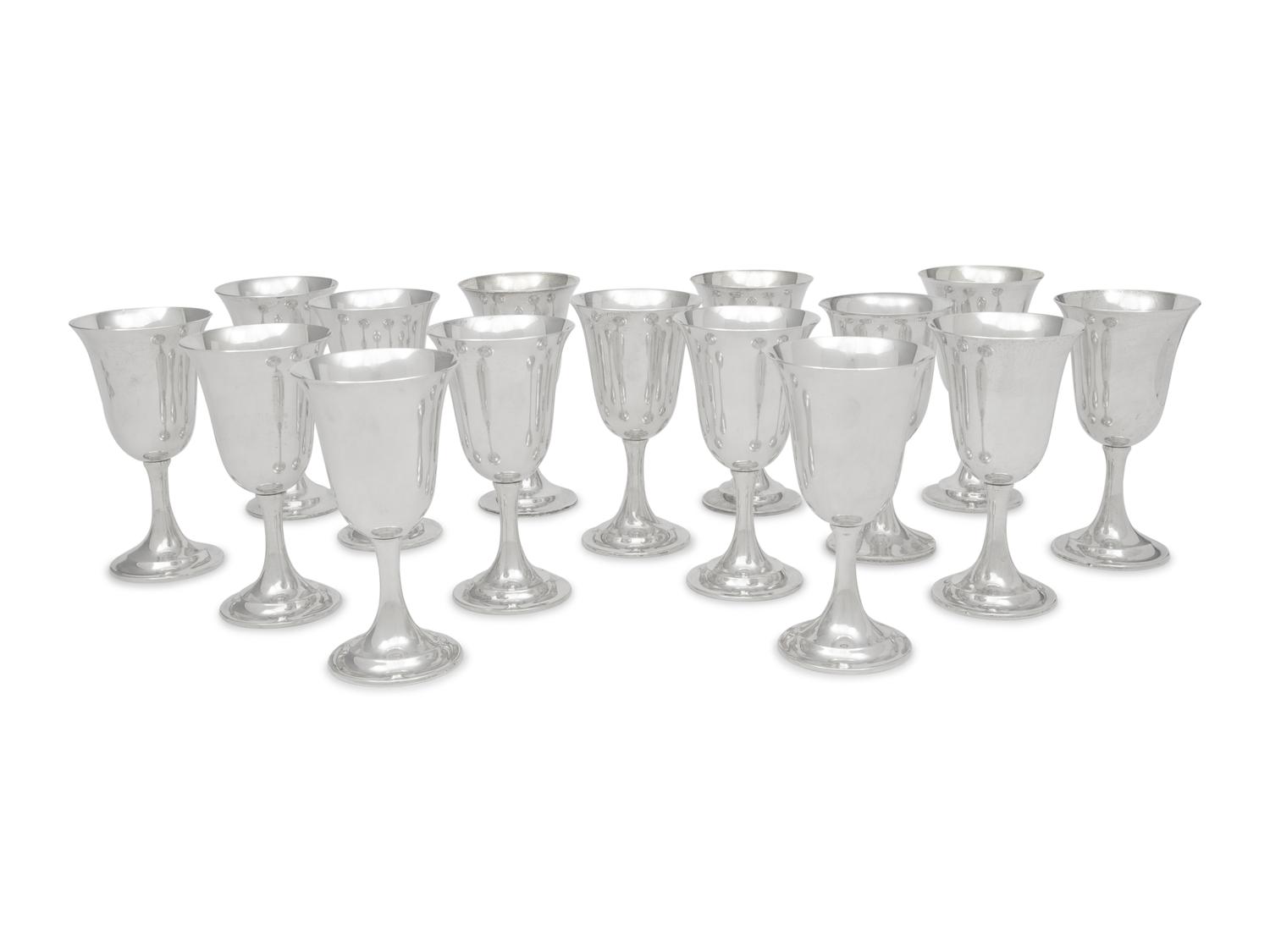 A Set of Fifteen American Silver Goblets