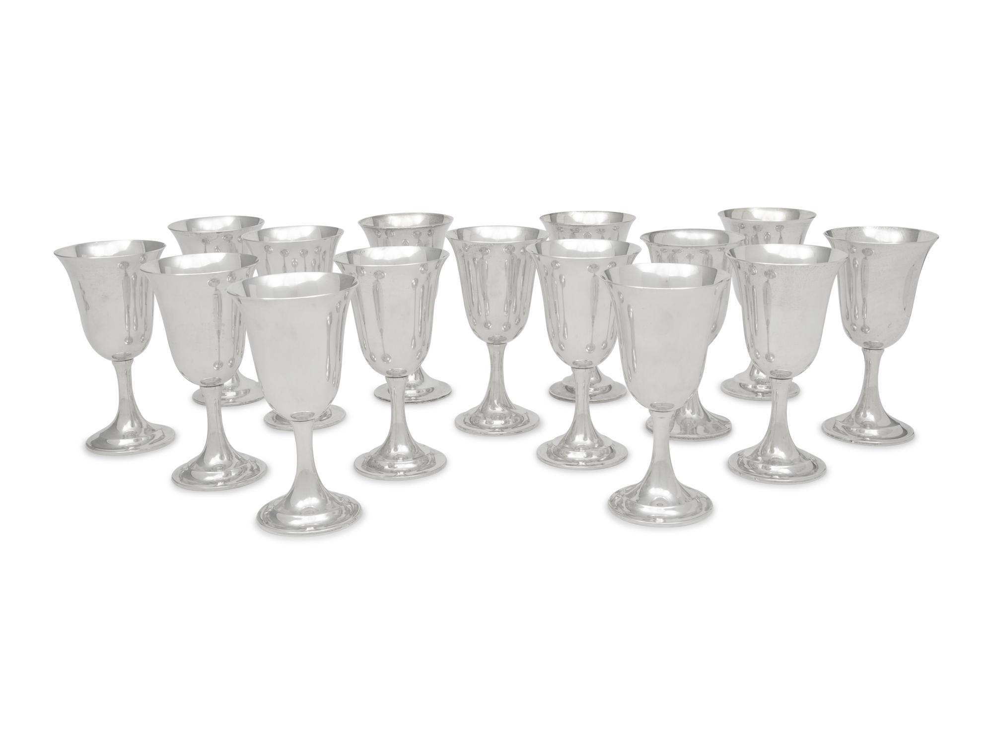A Set of Fifteen American Silver Goblets