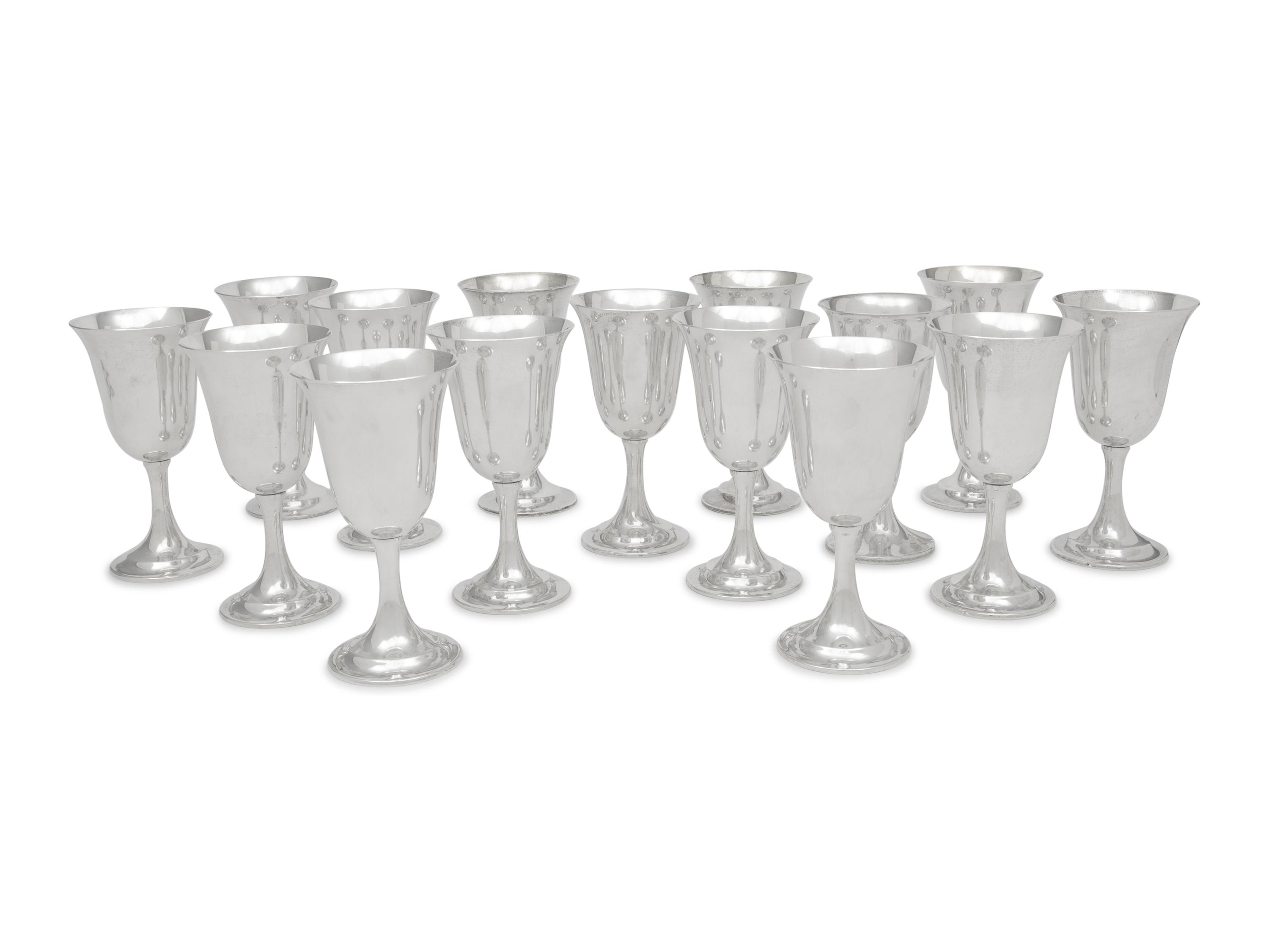 A Set of Fifteen American Silver Goblets