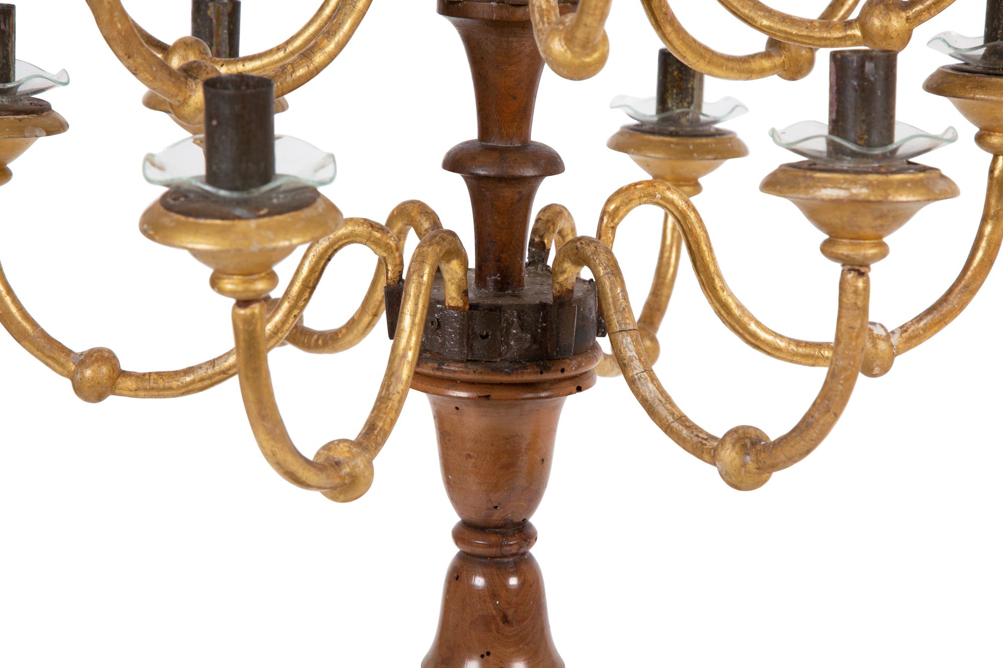 An Italian Parcel-Gilt Carved Fruitwood Thirteen-Light Candelabrum