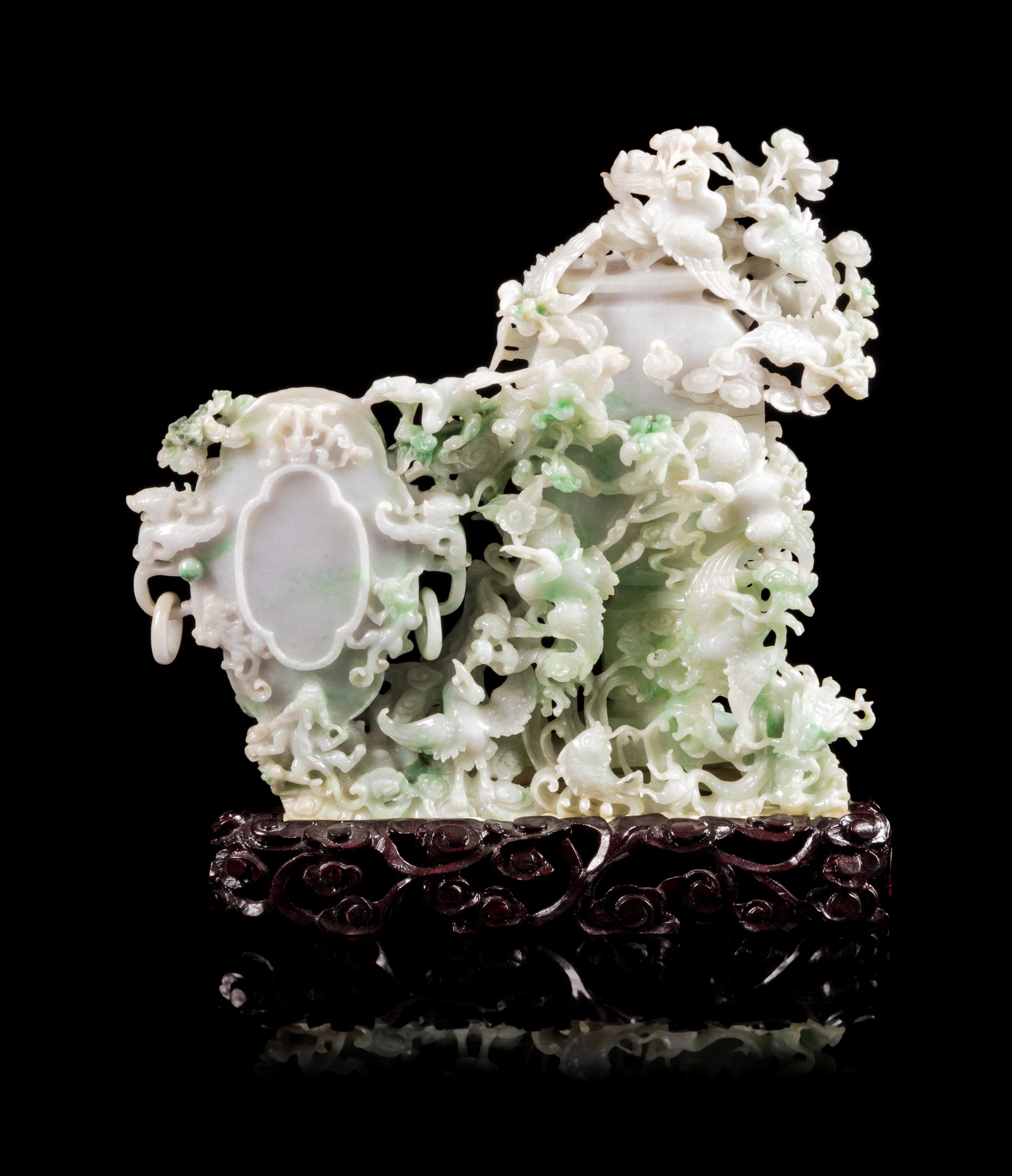 An Apple Green and White Jadeite Covered Vase Height 9 inches. — 20TH CENTURY