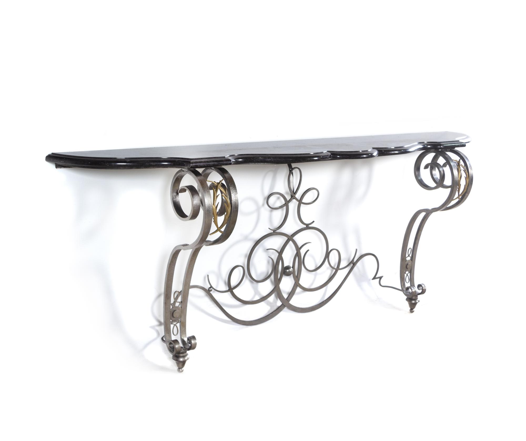 A French Steel and Marble Console Table