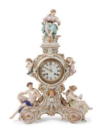 A Meissen Porcelain Figural Mantle Clock