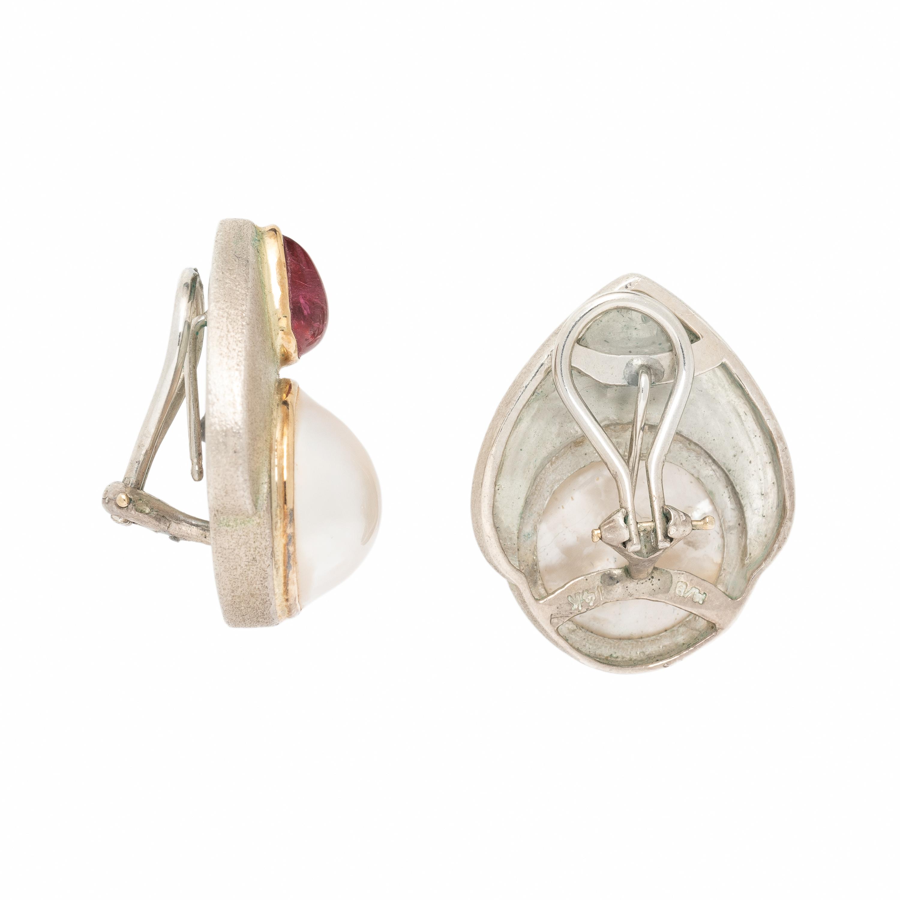Mabé Pearl and Tourmaline Earrings