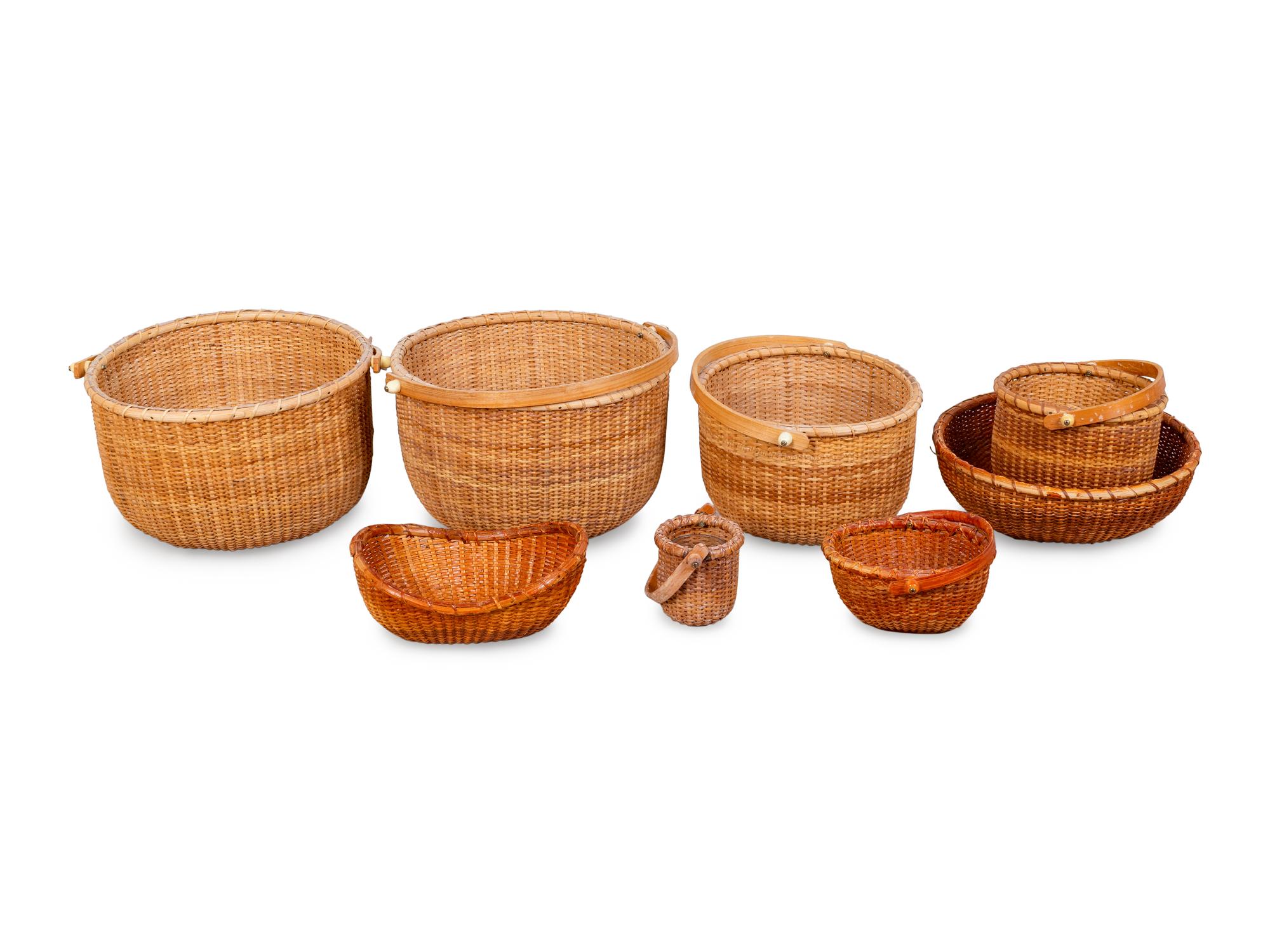 Eight Nantucket Baskets and a Small Oval Bowl