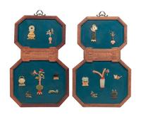 A Pair of Large Chinese Hardstone-Inlaid Panels
