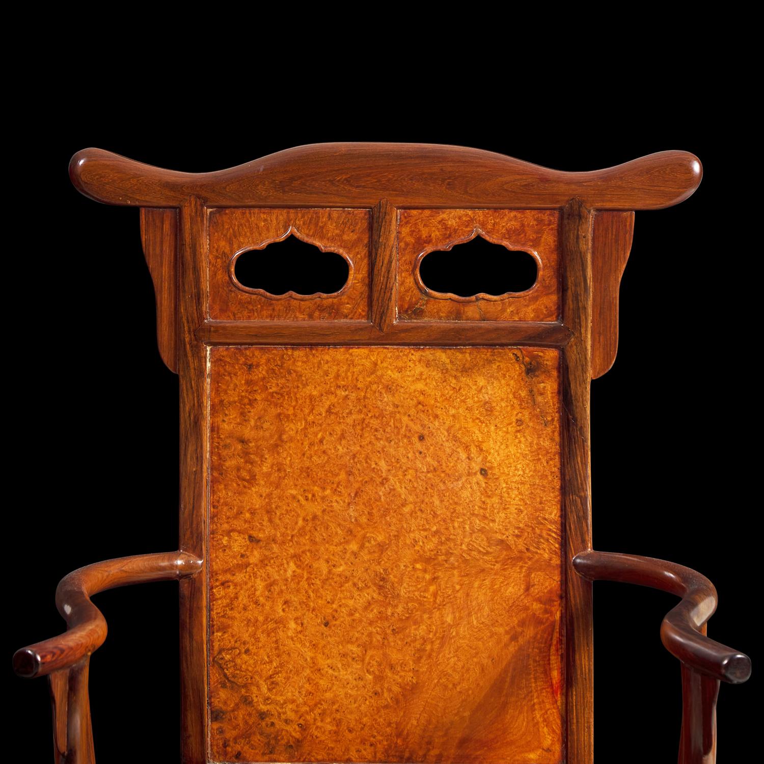 A Chinese Hardwood and Huamu Armchair, Fushouyi, Late 19th to 20th Century 晚清民國 硬木拼樺木扶手椅