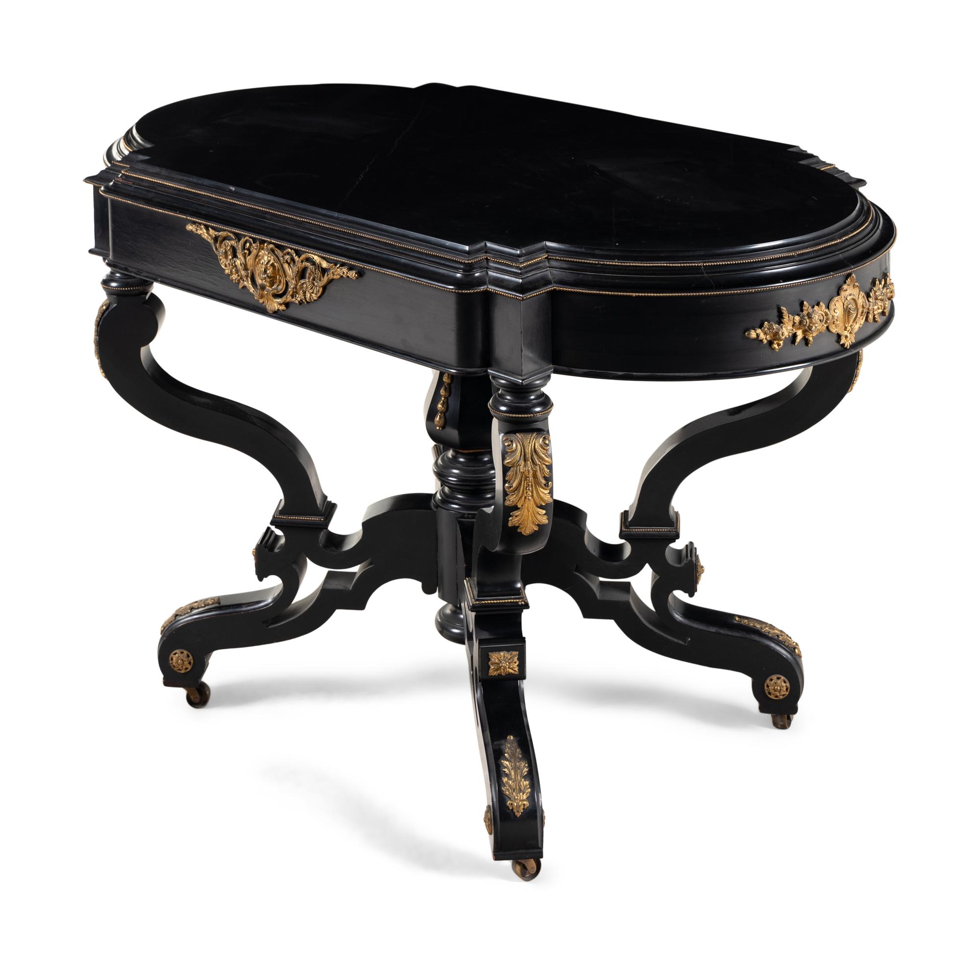 A Victorian Gilt Bronze Mounted Ebonized Center Table