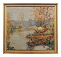 Couple Boating on a Country Lake