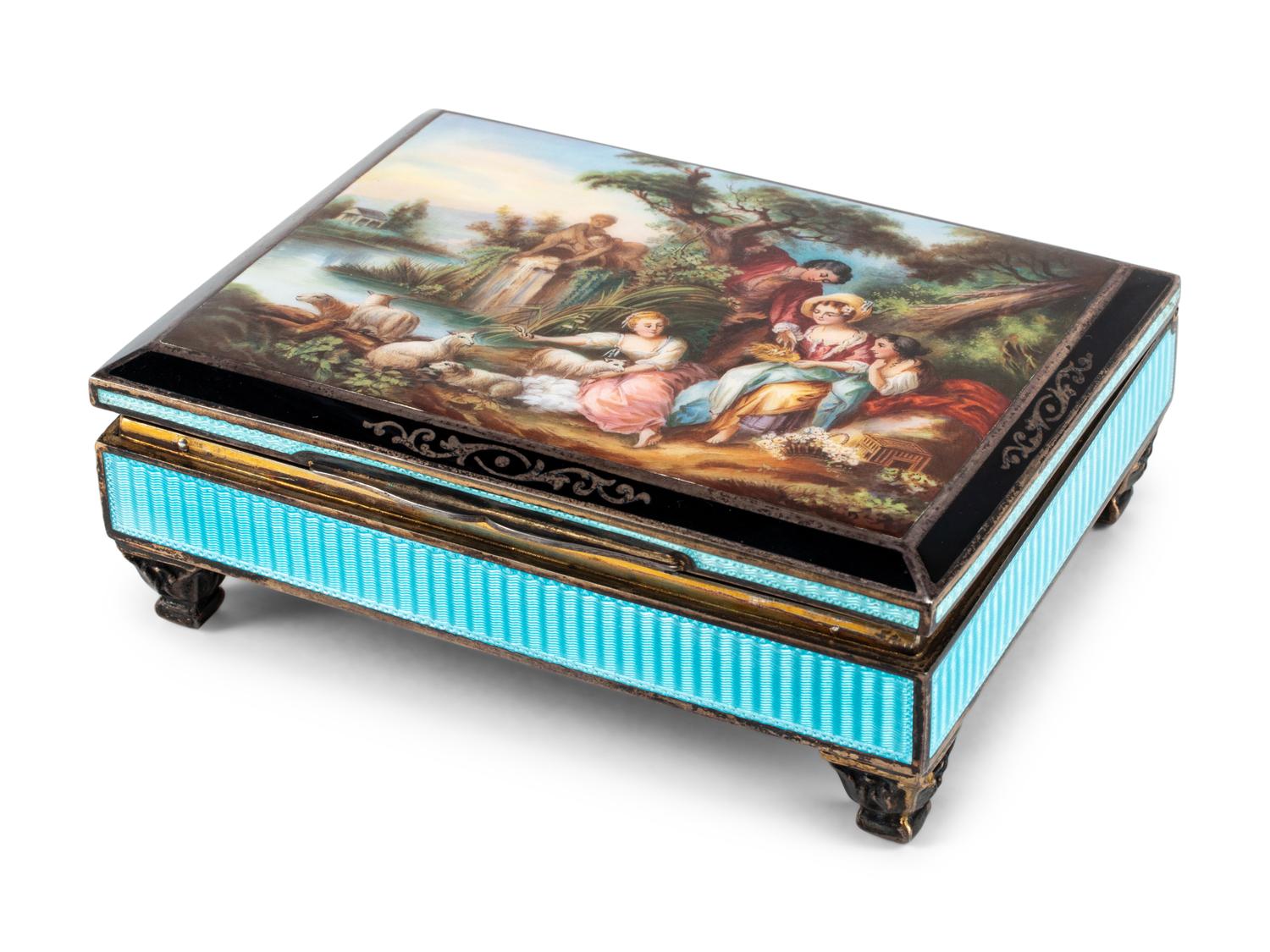 An Austrian Silver, Guilloché and Enamel Table Box