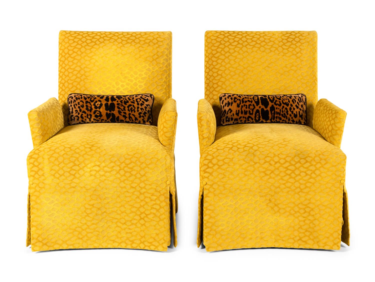 A Pair of George Smith La Rizza Armchairs with Custom Upholstery