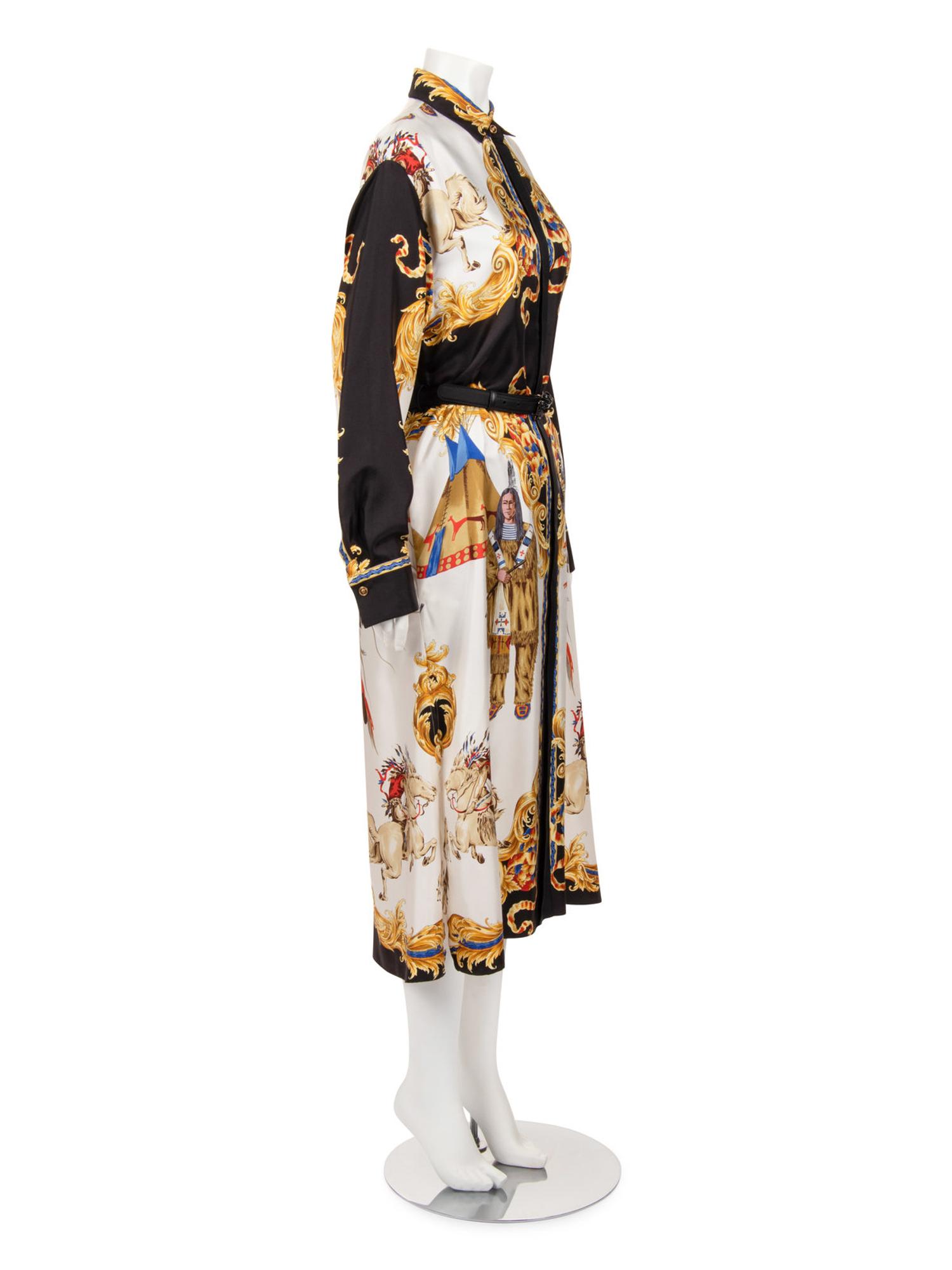 Versace Tribute "Native Americans" Silk Print Shirt Dress, Spring 2018