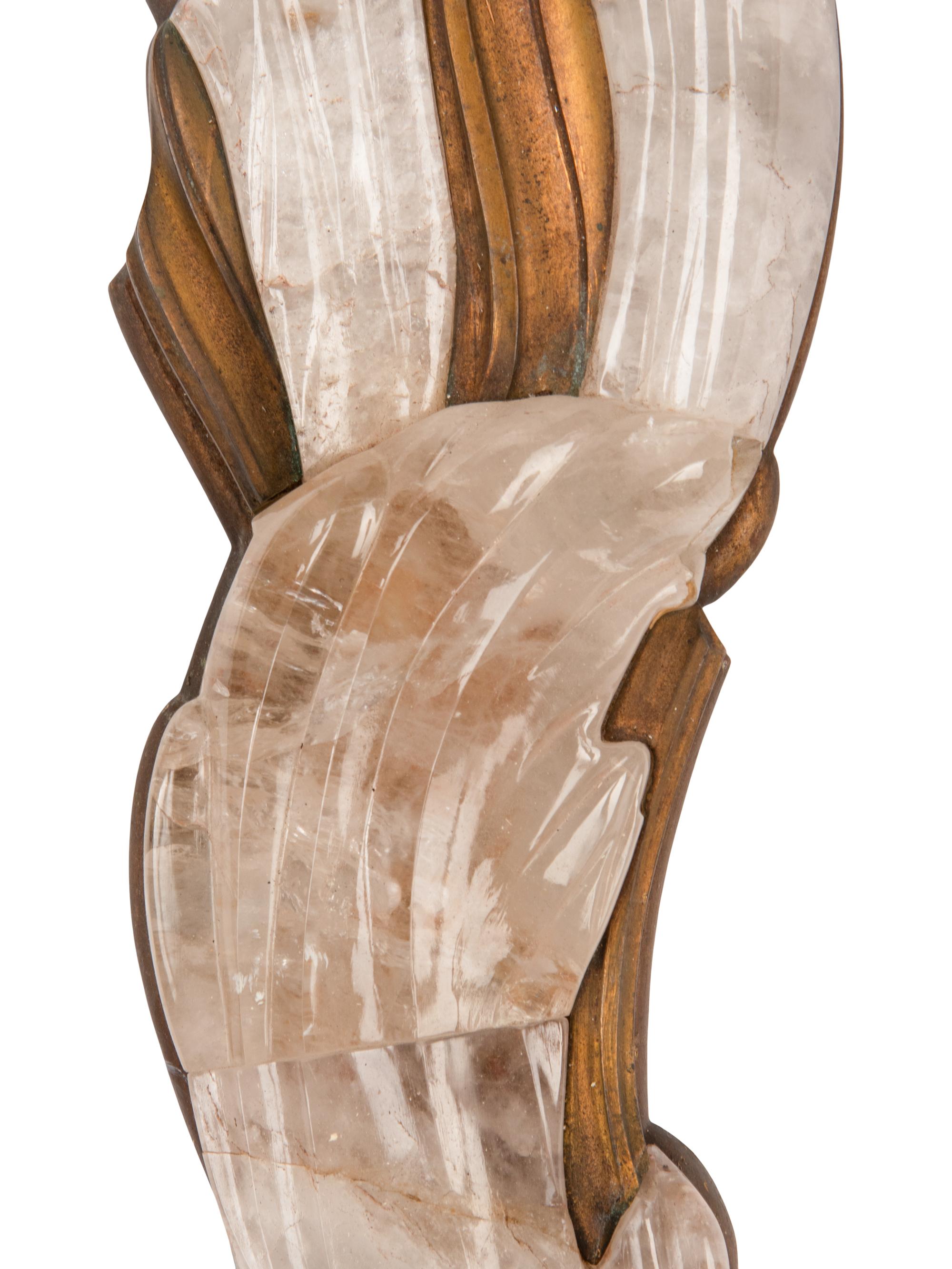 A Pair of French Rock Crystal and Gilt Bronze Two-Light Sconces