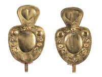 A Pair of Dutch Pressed Brass Heart-and-Berries One-Light Wall Sconces