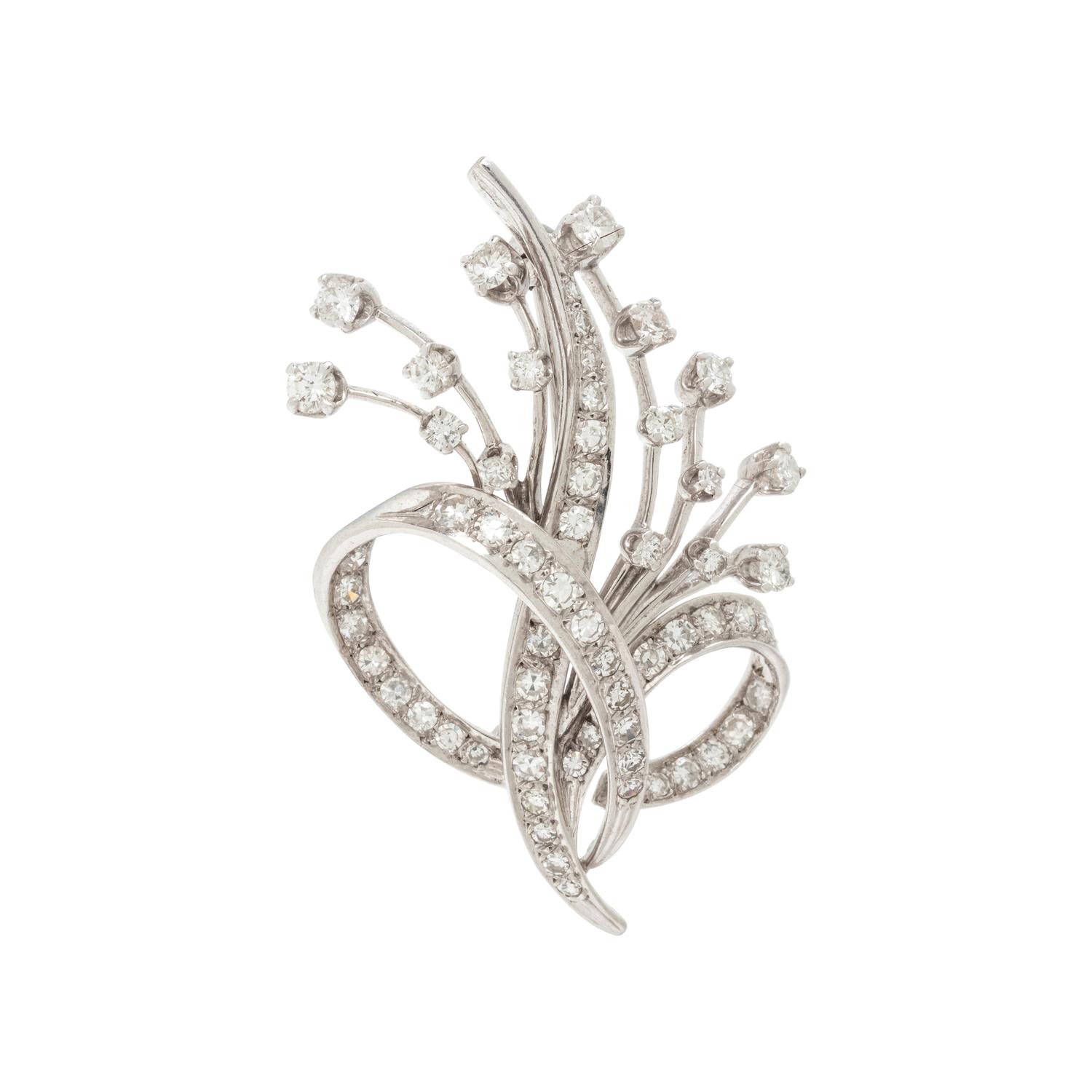 WHITE GOLD AND DIAMOND SPRAY BROOCH