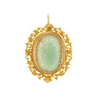 YELLOW GOLD AND JADE PENDANT/BROOCH