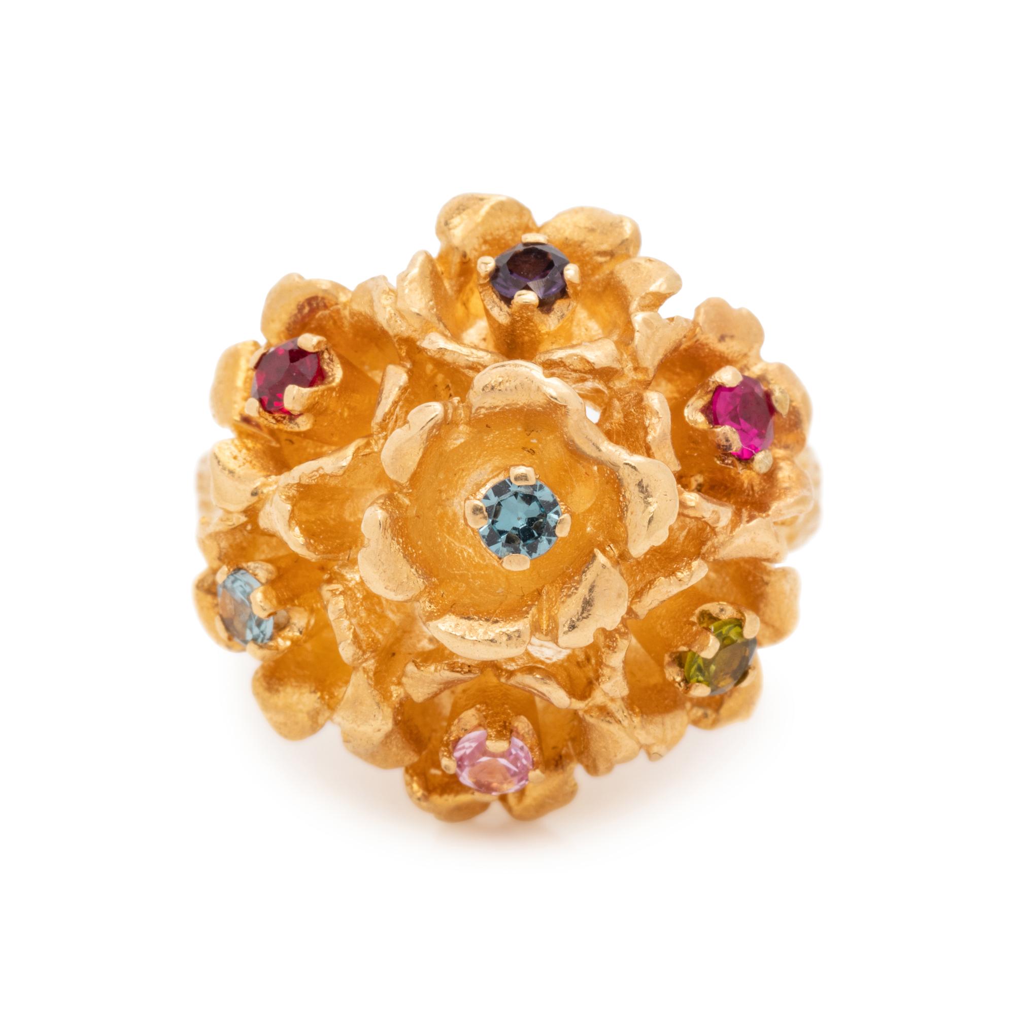 YELLOW GOLD AND MULTIGEM FLOWER RING