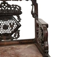 A Near Pair of Chinese Carved Hardstone-Mounted Hardwood Armchairs
